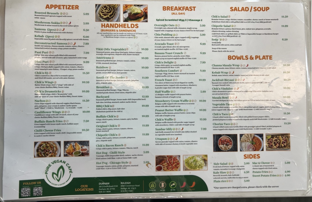 Pure Vegan Cafe Menu - Image 1